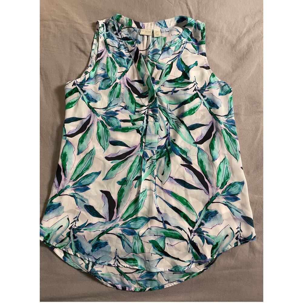 St. Tropez West Sleeveless Blouse Tropical Print SZ M